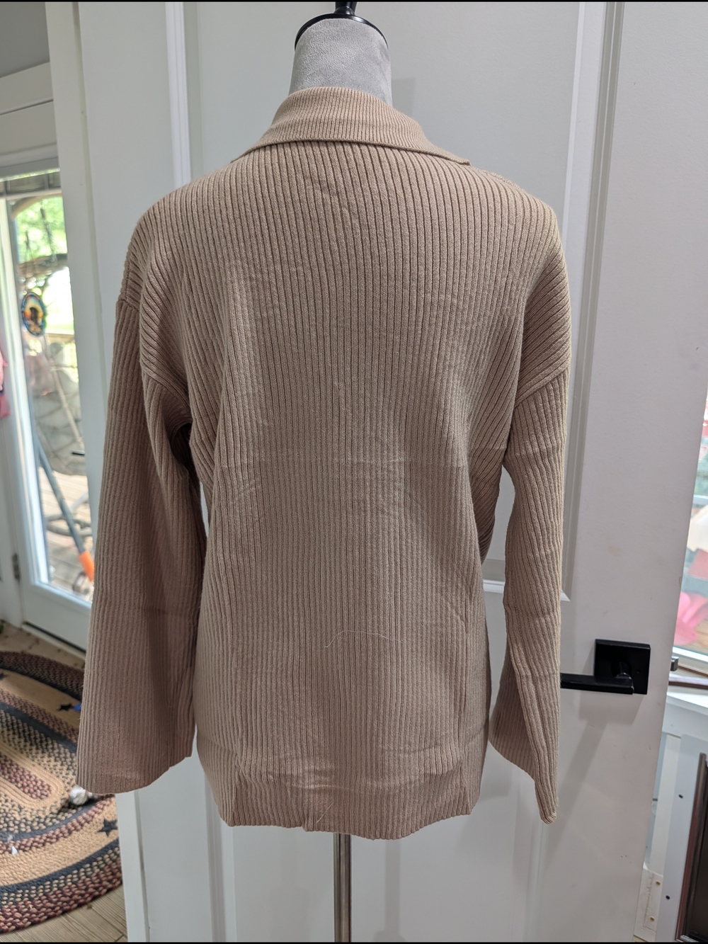Beige Ribbed Button-Front Sweater Cardigan - Picture 3 of 5